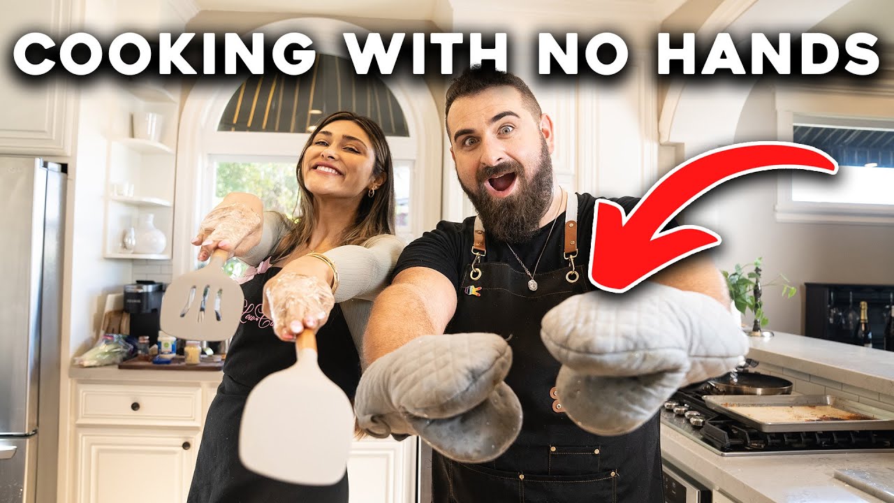 HOME COOK VS. CHEF | No Hands Cooking Challenge