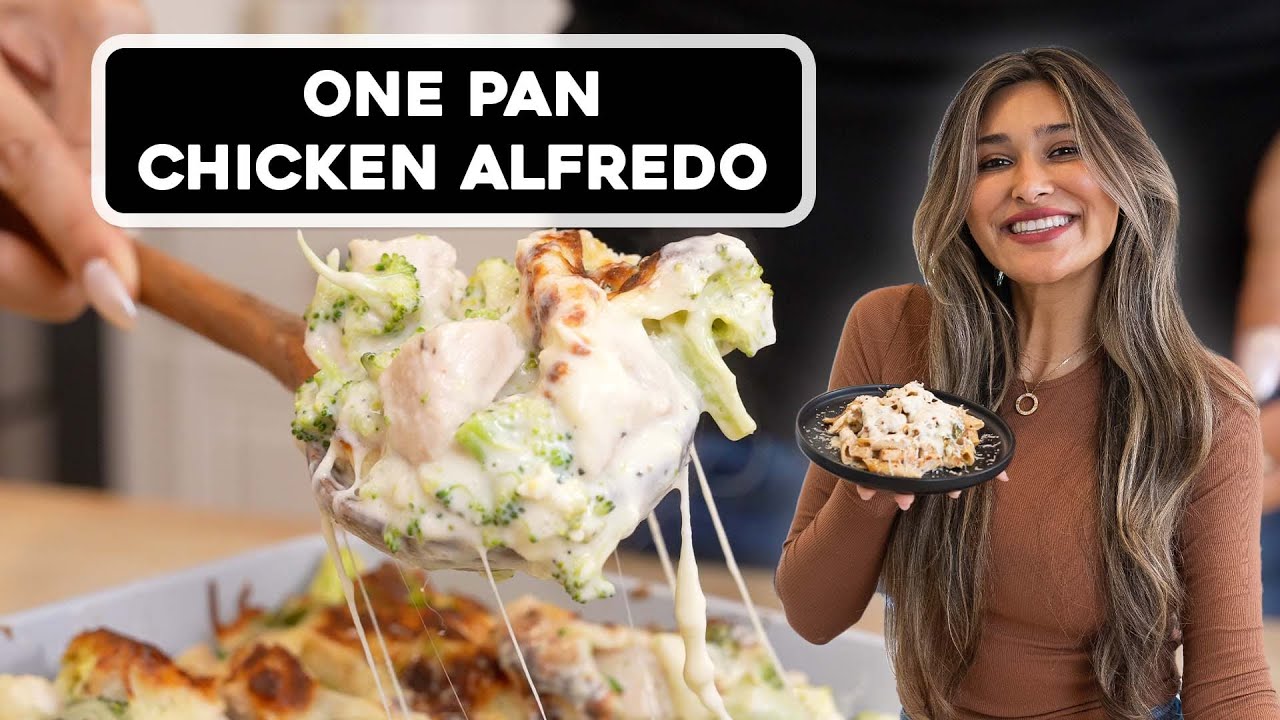 Half The Calories Chicken Alfredo!! | No Boiling Pasta!