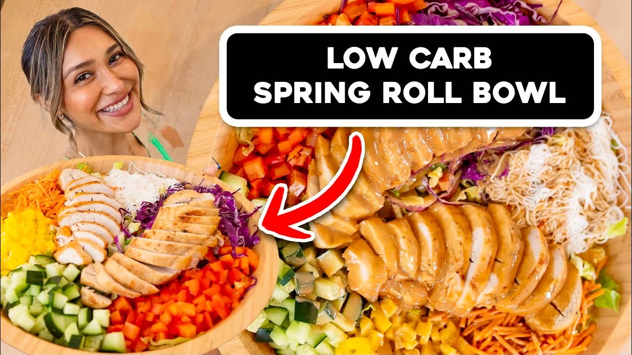 The Best High Protein, Low Carb Chicken Bowl! Quick Spring Roll in a Bowl!